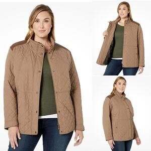 Lauren Ralph Lauren Women's Faux-Leather-Trim Quilted Jacket Coat Size XL